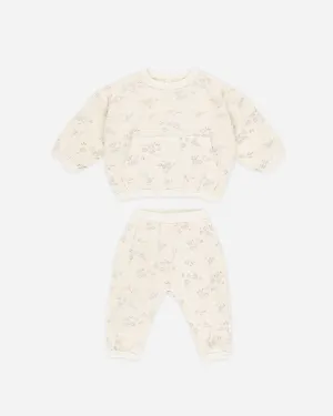-Waffle Slouch Set || Blue Ditsy-