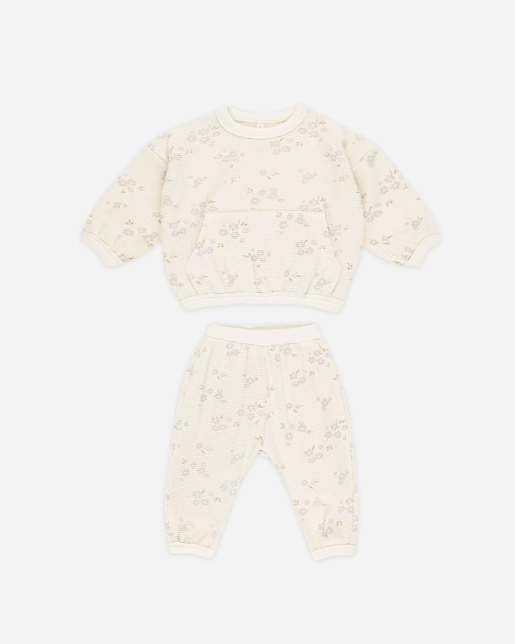 -Waffle Slouch Set || Blue Ditsy-