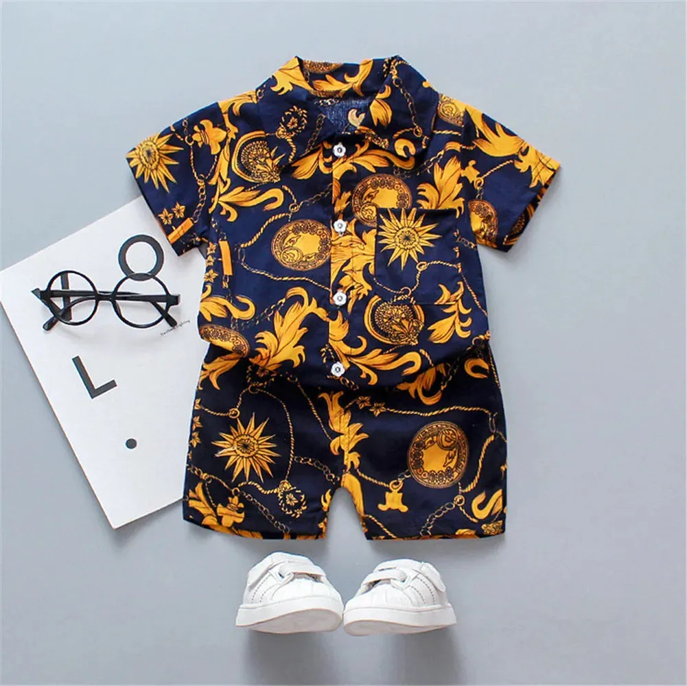 0-5Y Kids Baby Boy Clothes Boho Summer Floral Print Sets 2Pcs Short Sleeve Shirt Shorts Child Boy Beach Wear Casual Outfits