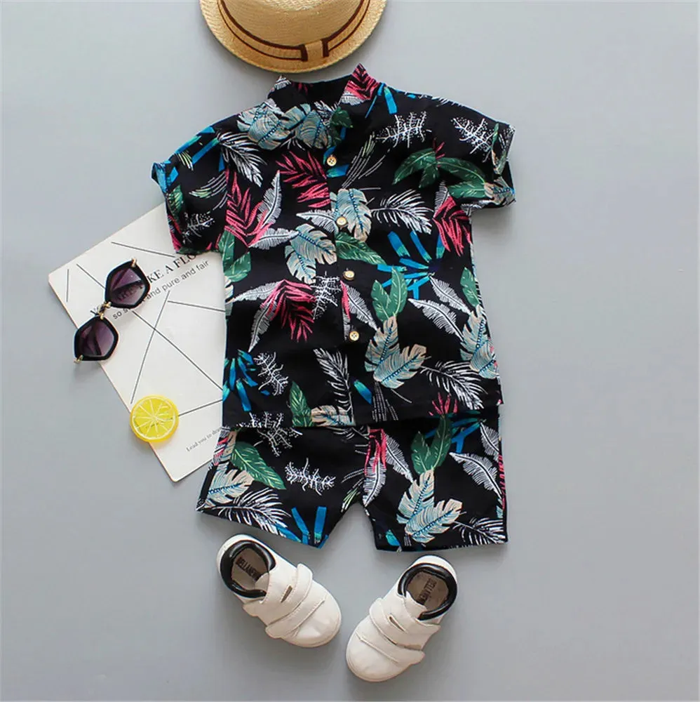 0-5Y Kids Baby Boy Clothes Boho Summer Floral Print Sets 2Pcs Short Sleeve Shirt Shorts Child Boy Beach Wear Casual Outfits