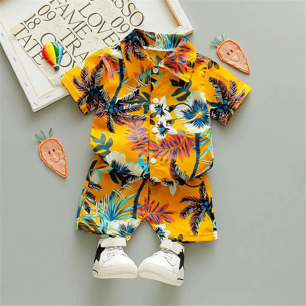 0-5Y Kids Baby Boy Clothes Boho Summer Floral Print Sets 2Pcs Short Sleeve Shirt Shorts Child Boy Beach Wear Casual Outfits