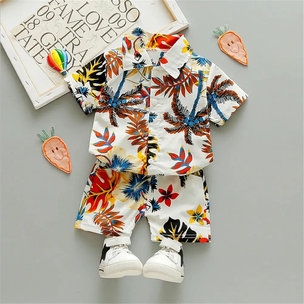 0-5Y Kids Baby Boy Clothes Boho Summer Floral Print Sets 2Pcs Short Sleeve Shirt Shorts Child Boy Beach Wear Casual Outfits