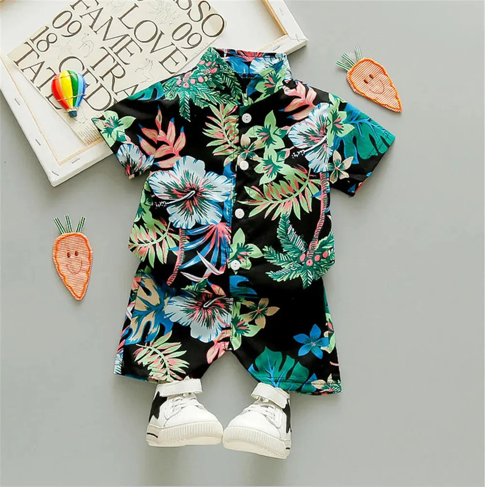 0-5Y Kids Baby Boy Clothes Boho Summer Floral Print Sets 2Pcs Short Sleeve Shirt Shorts Child Boy Beach Wear Casual Outfits