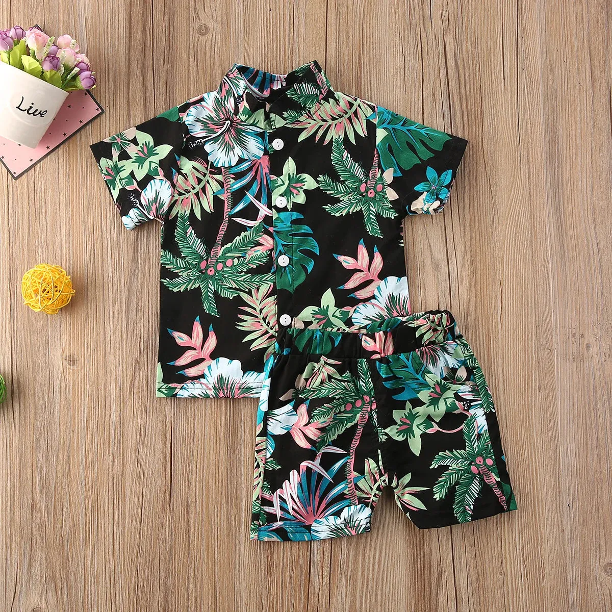 0-5Y Kids Baby Boy Clothes Boho Summer Floral Print Sets 2Pcs Short Sleeve Shirt Shorts Child Boy Beach Wear Casual Outfits