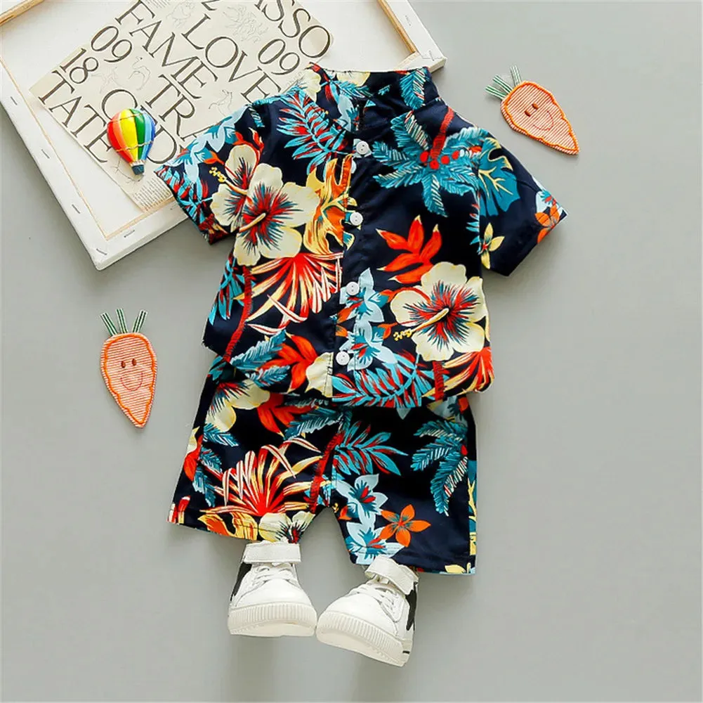 0-5Y Kids Baby Boy Clothes Boho Summer Floral Print Sets 2Pcs Short Sleeve Shirt Shorts Child Boy Beach Wear Casual Outfits