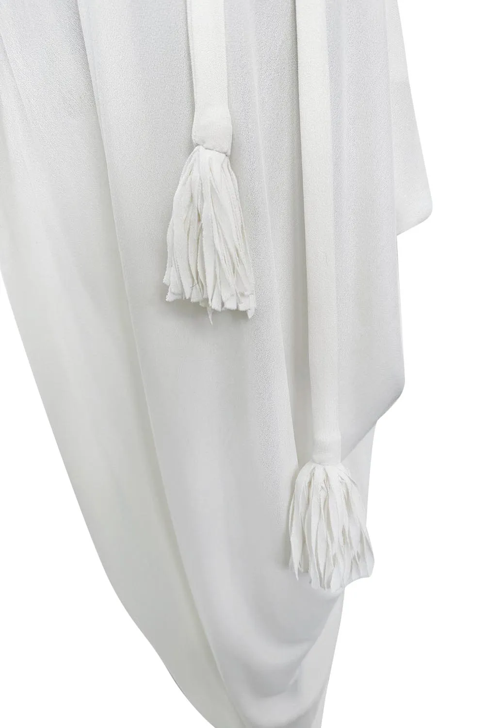 1970s Loris Azzaro White Silk Jersey Strapless Jumpsuit w Draped Pants