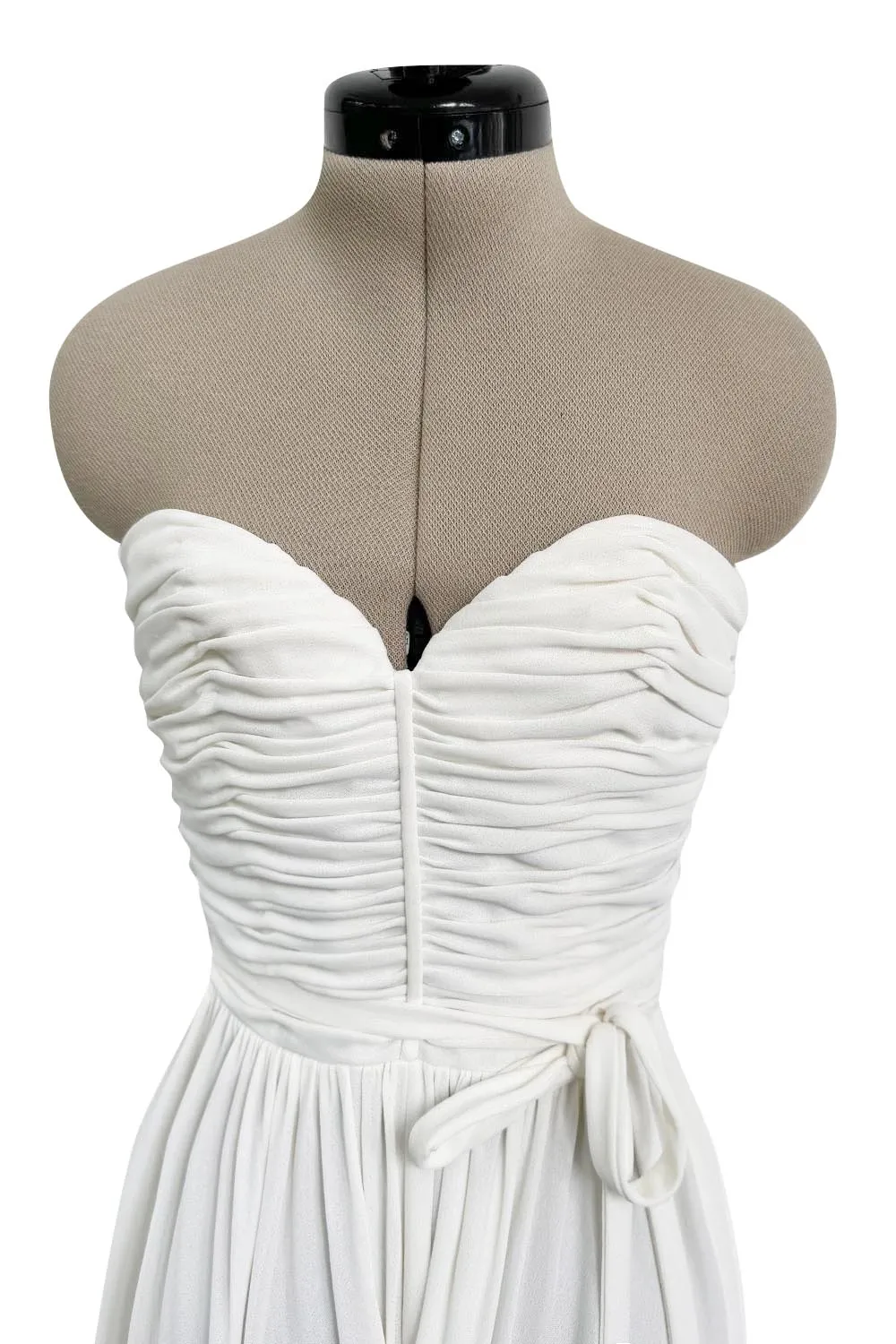 1970s Loris Azzaro White Silk Jersey Strapless Jumpsuit w Draped Pants
