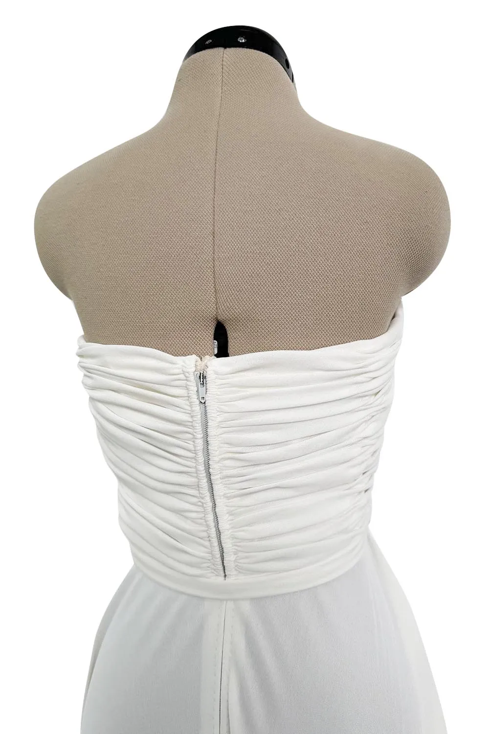 1970s Loris Azzaro White Silk Jersey Strapless Jumpsuit w Draped Pants