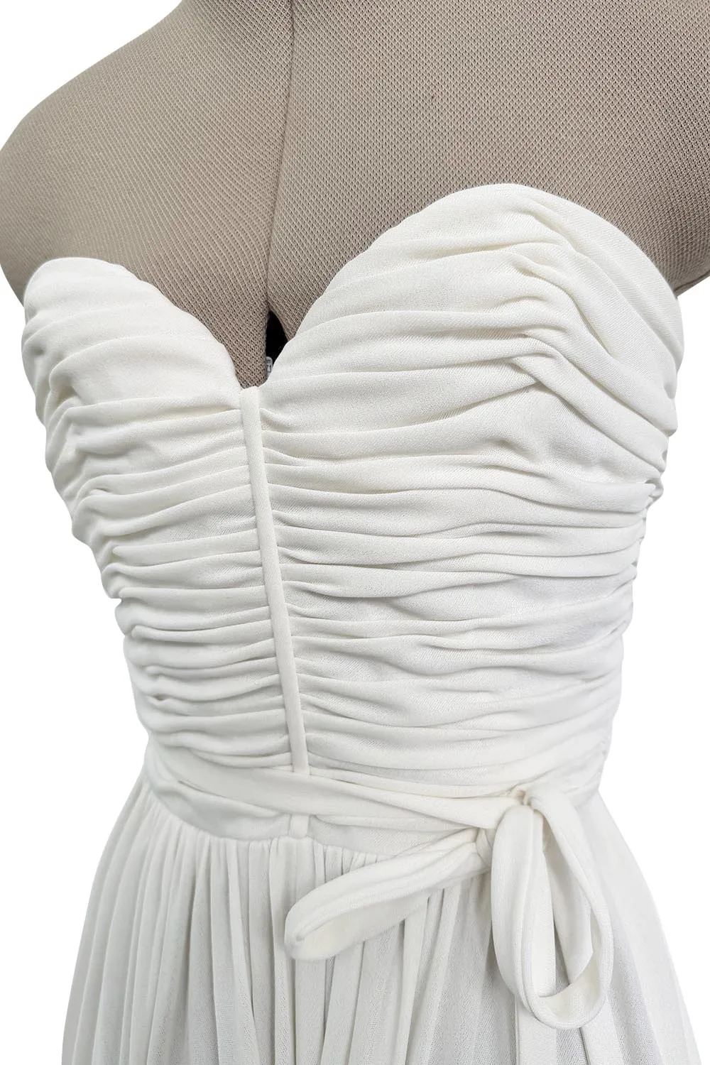 1970s Loris Azzaro White Silk Jersey Strapless Jumpsuit w Draped Pants