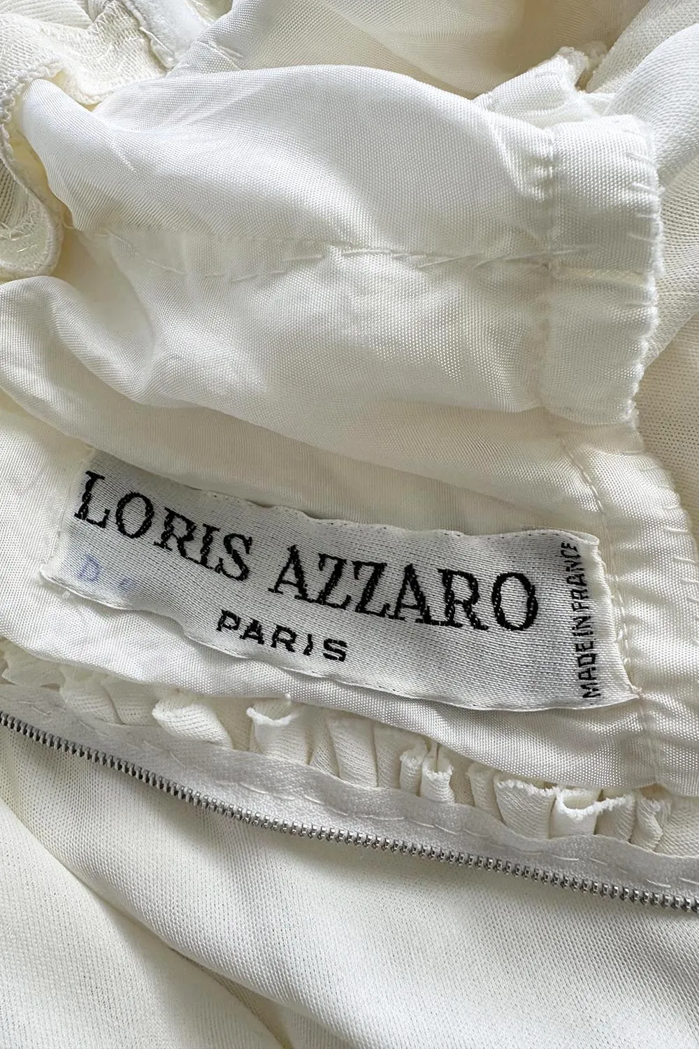 1970s Loris Azzaro White Silk Jersey Strapless Jumpsuit w Draped Pants