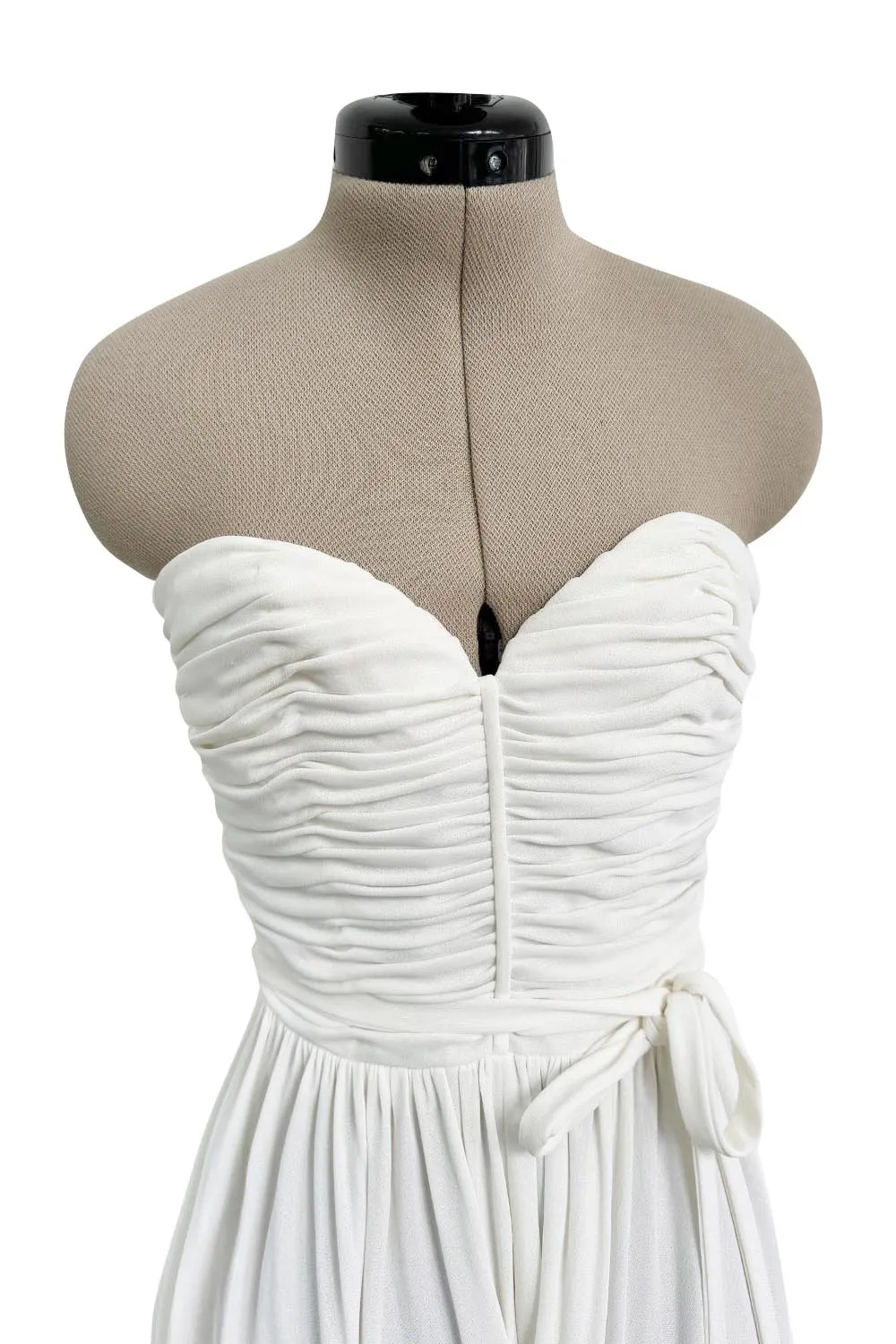 1970s Loris Azzaro White Silk Jersey Strapless Jumpsuit w Draped Pants