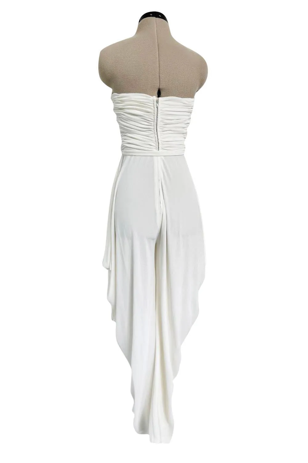 1970s Loris Azzaro White Silk Jersey Strapless Jumpsuit w Draped Pants