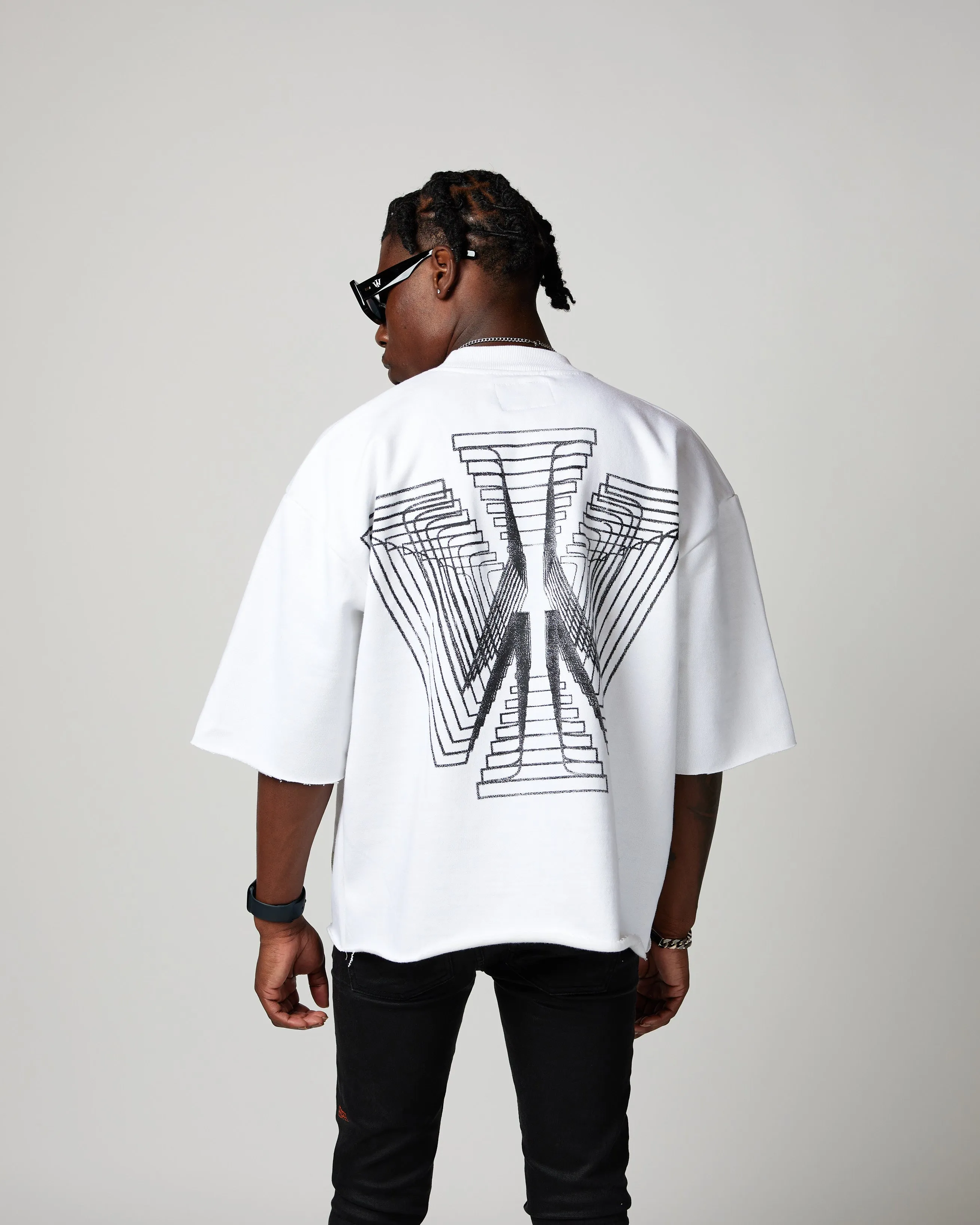“3D WI” Cropped Sleeve Crewneck Tee (White)