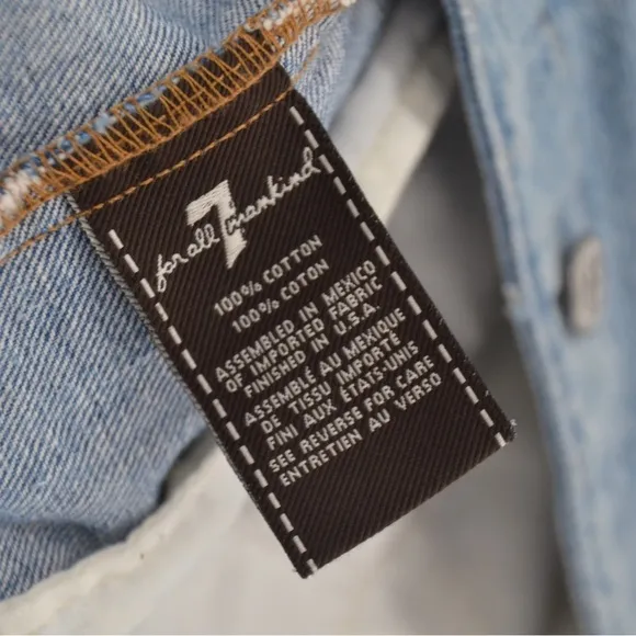 7 For All Mankind Oversized Trucker Denim Jacket Distressed Light Wash Blue M