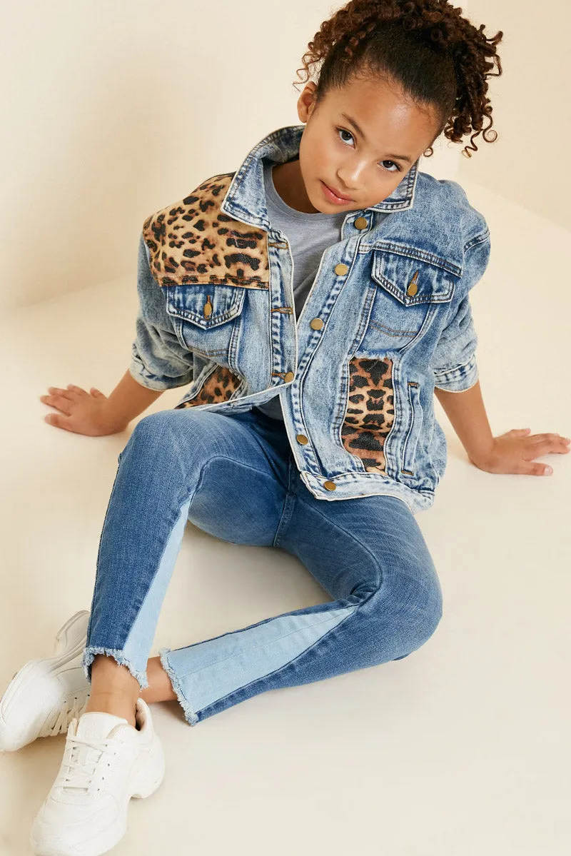 Acid Wash Leopard Denim Trucker Jacket