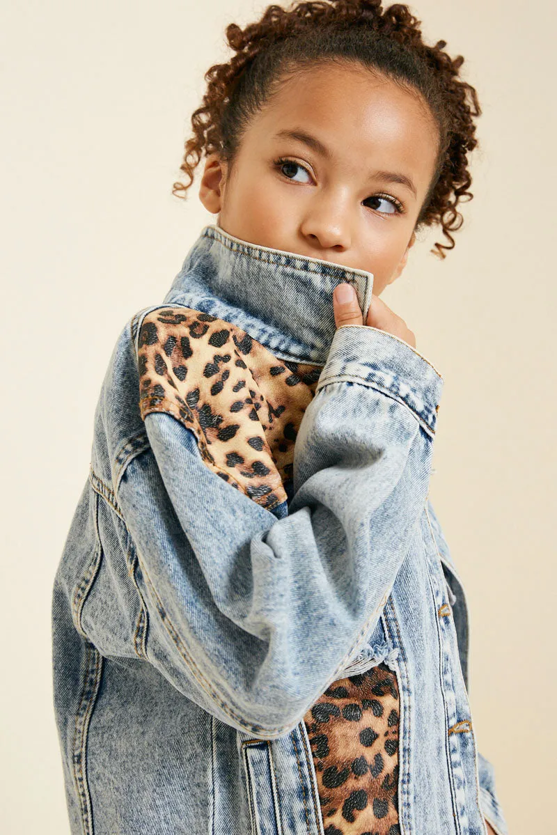 Acid Wash Leopard Denim Trucker Jacket