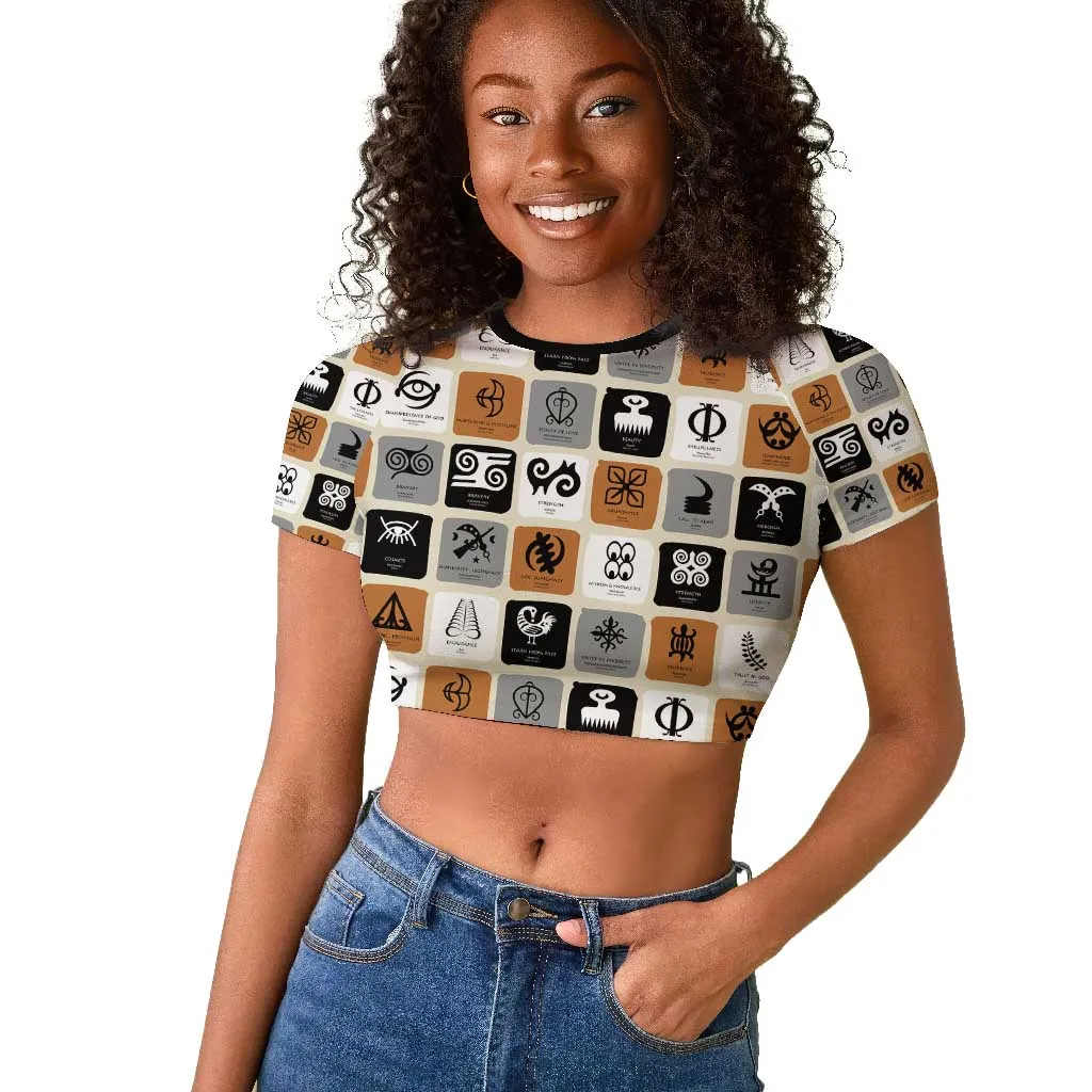 Adinkra Symbols Fashion Raglan Cropped T shirt DT02