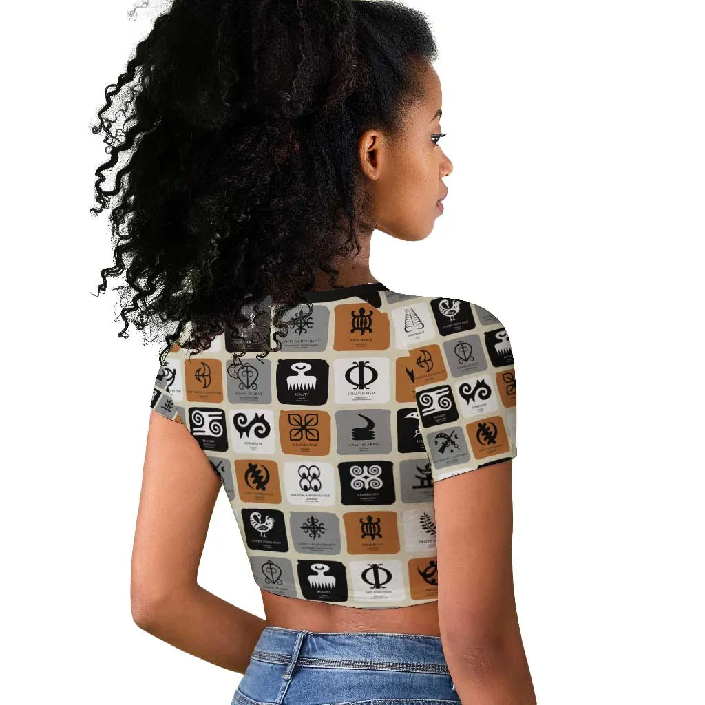 Adinkra Symbols Fashion Raglan Cropped T shirt DT02