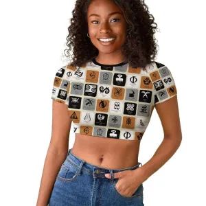 Adinkra Symbols Fashion Raglan Cropped T shirt DT02