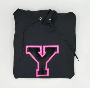 Adult Hoodie (w/ drawstrings)- Glitter Pink/Black Varsity