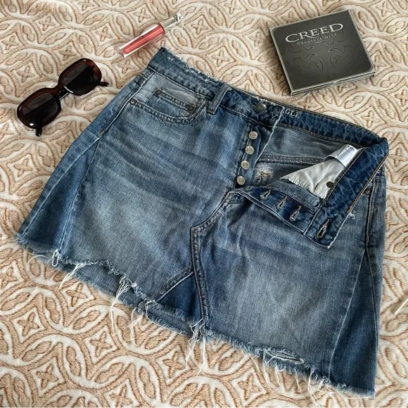 AEO Rip &amp; Repair Hi-Rise Vintage Festival Denim Mini Skirt