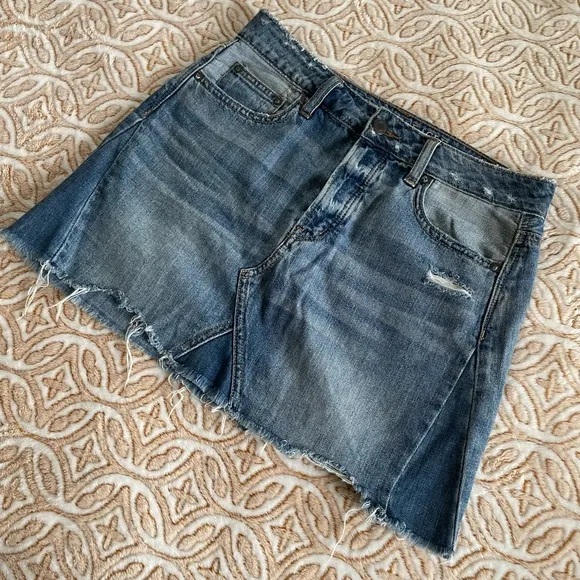 AEO Rip &amp; Repair Hi-Rise Vintage Festival Denim Mini Skirt