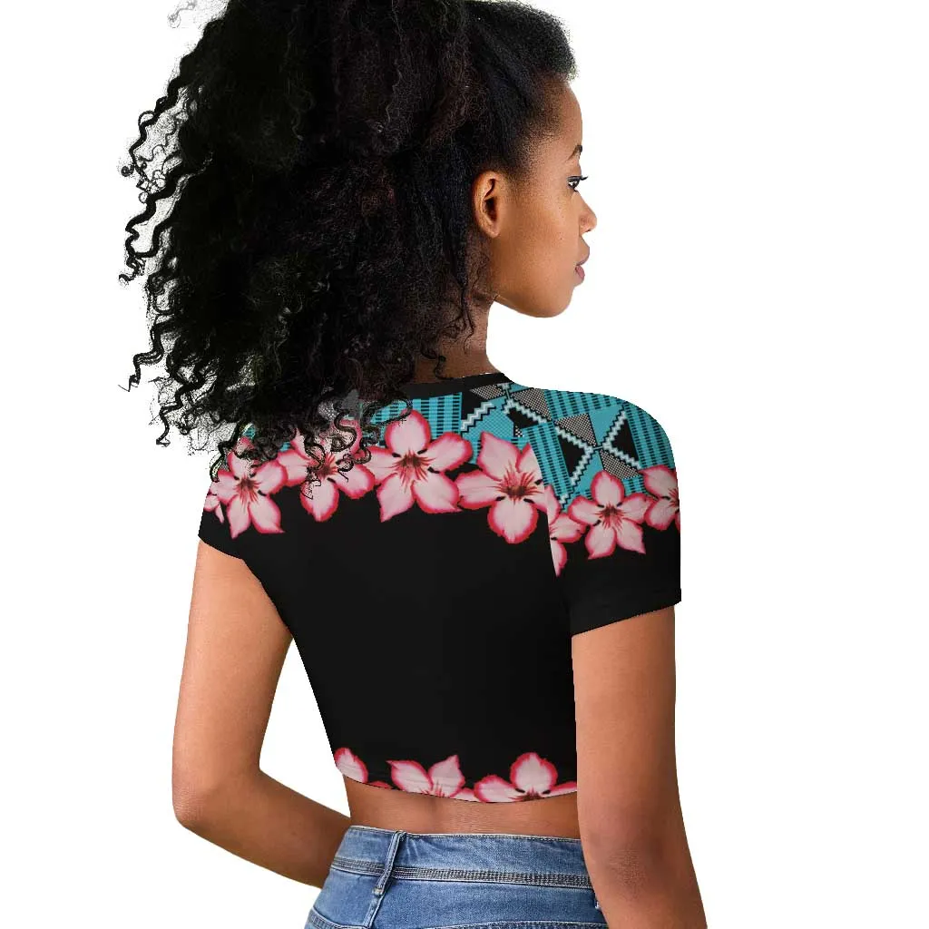 African Adenium Multiflorum Flowers Raglan Cropped T shirt with Kente Style LT9