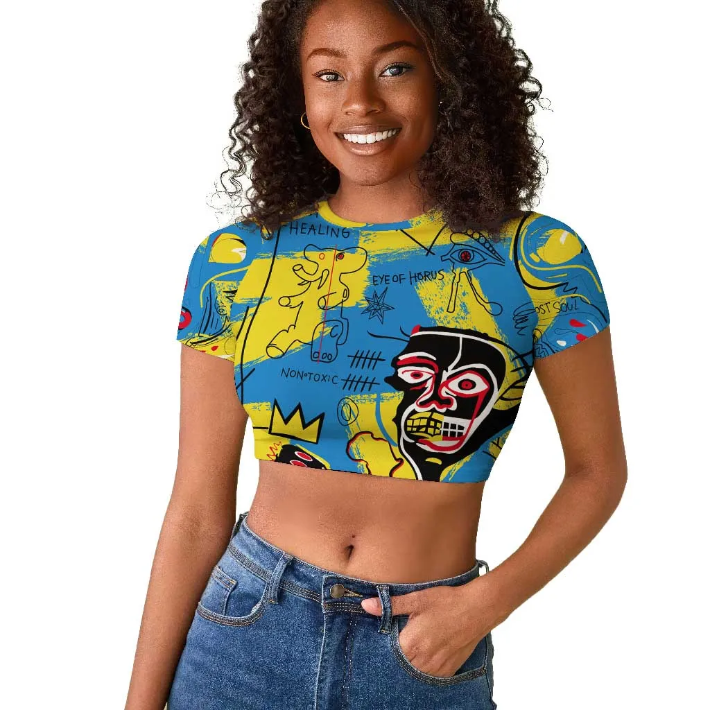 African Art Viva Underground Psychedelic Vintage Style Raglan Cropped T shirt DT02