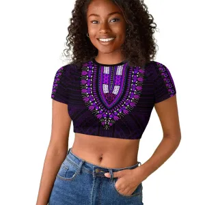 African Dashiki and Polynesian Pattern Raglan Cropped T shirt Purple LT9
