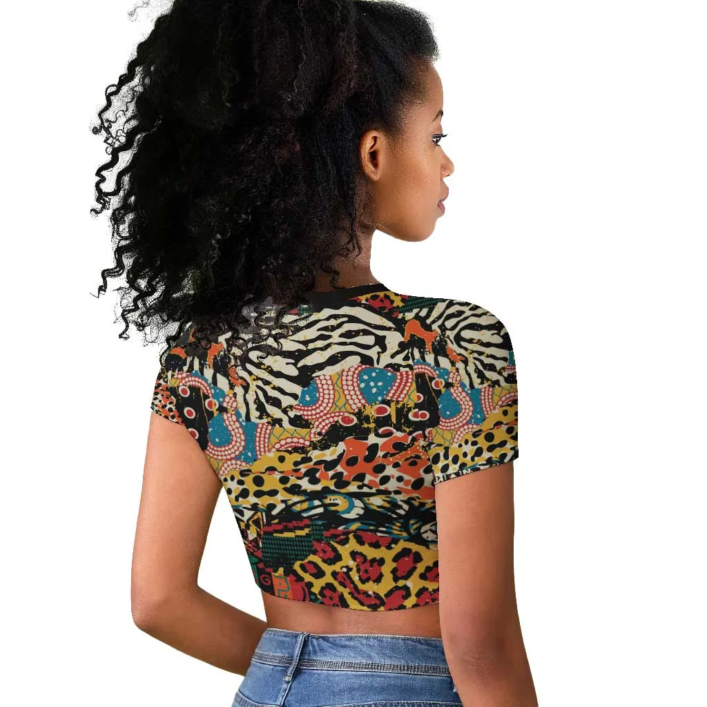 African Mixed Wild Animal Skins Raglan Cropped T shirt LT9
