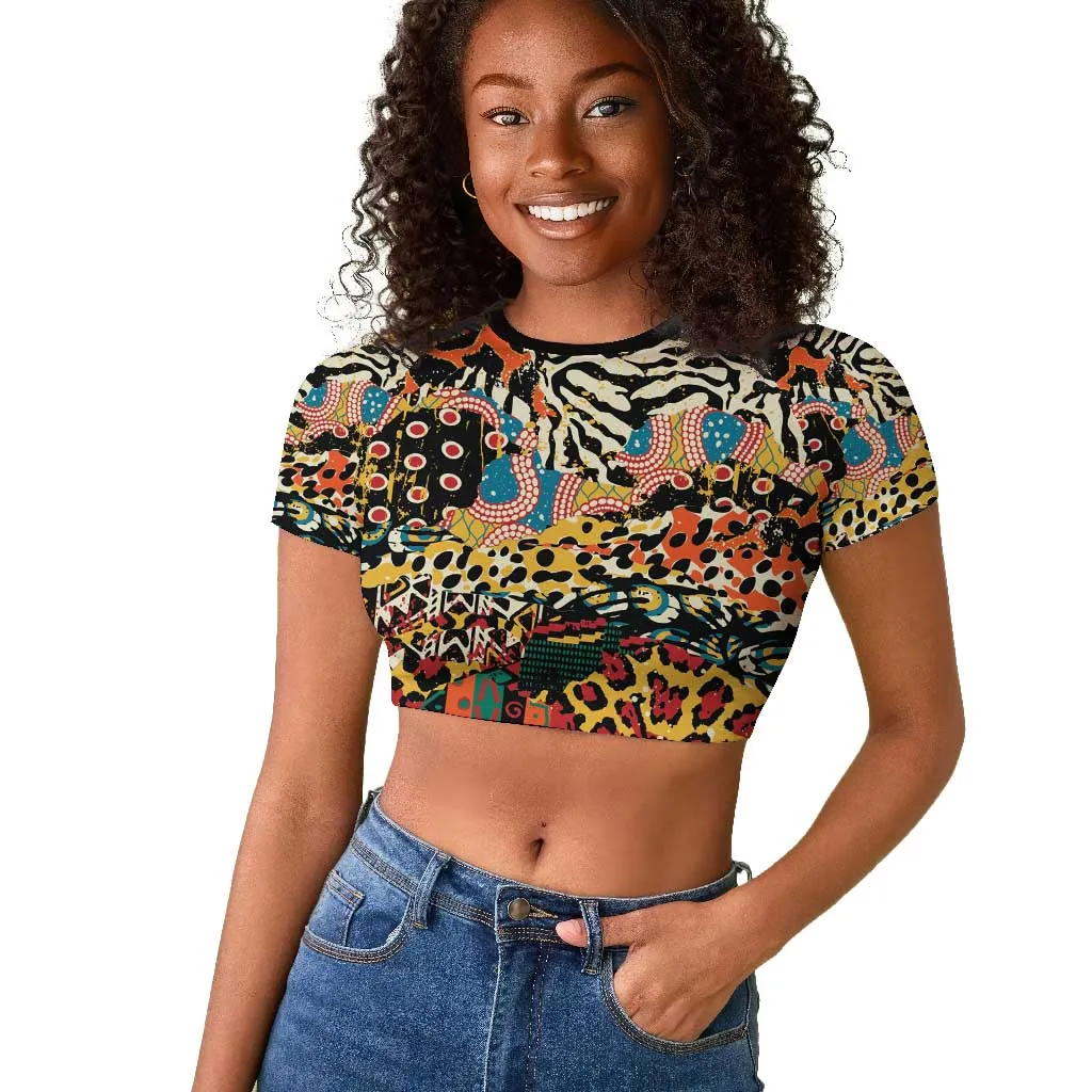 African Mixed Wild Animal Skins Raglan Cropped T shirt LT9