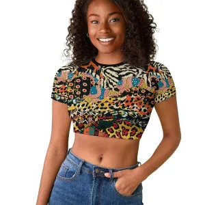 African Mixed Wild Animal Skins Raglan Cropped T shirt LT9