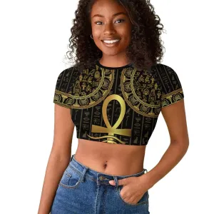 Afro Ancient Egypt Ankh and Eye Of Horus Raglan Cropped T shirt Egyptian Hieroglyphs LT14