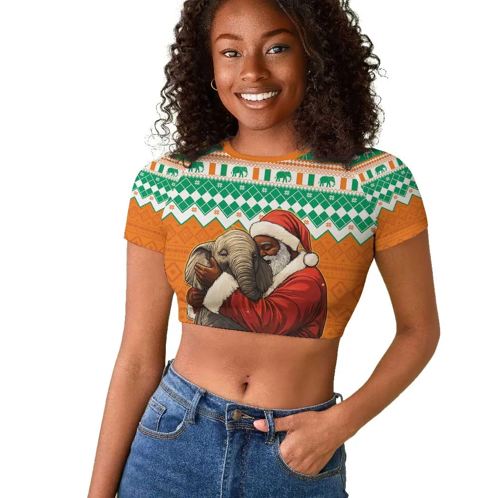 Afro Ivory Coast Christmas Raglan Cropped T shirt Black Santa Afishapa - African Pattern LT15
