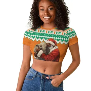 Afro Ivory Coast Christmas Raglan Cropped T shirt Black Santa Afishapa - African Pattern LT15