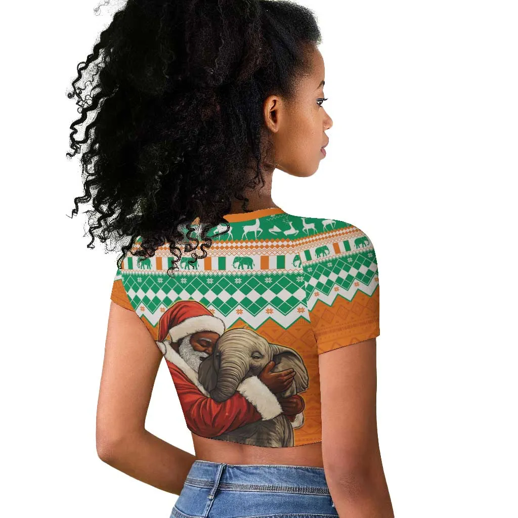 Afro Ivory Coast Christmas Raglan Cropped T shirt Black Santa Afishapa - African Pattern LT15