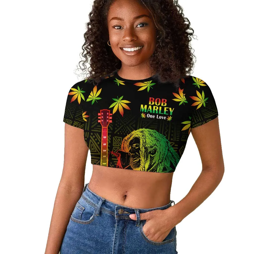 Afro Jamaica Legend Bob Day Raglan Cropped T shirt One Love Jamaican Reggae African Pattern LT14
