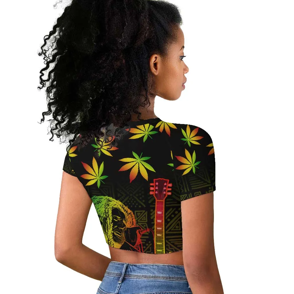 Afro Jamaica Legend Bob Day Raglan Cropped T shirt One Love Jamaican Reggae African Pattern LT14