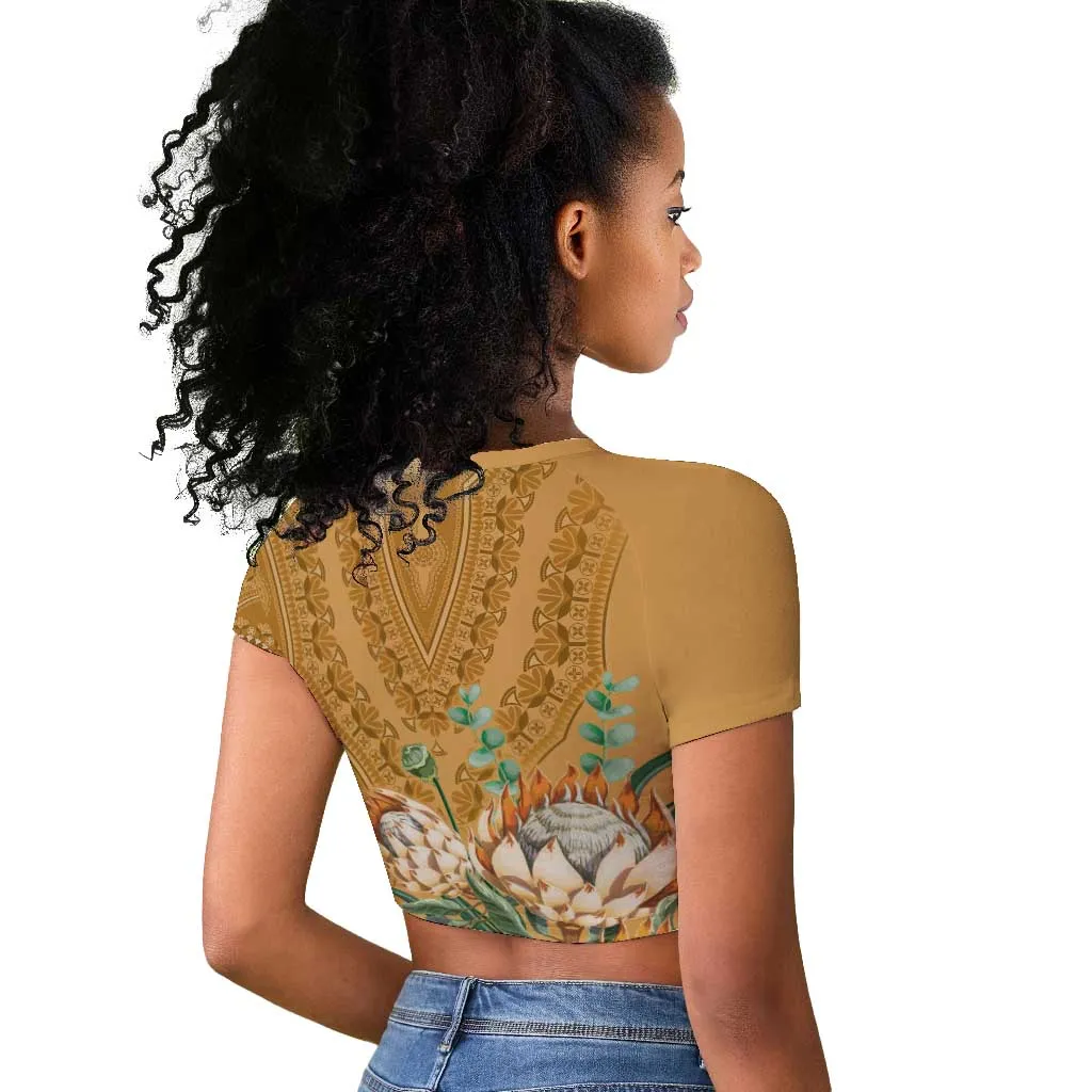 Afro King Proteas Dashiki Motif Raglan Cropped T shirt Gold Style LT9