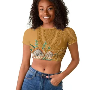 Afro King Proteas Dashiki Motif Raglan Cropped T shirt Gold Style LT9