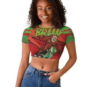 Afro Santa Braaap Raglan Cropped T shirt Motorcross Christmas DT03