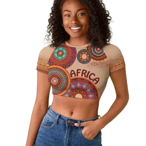 Afro Tribal Traditional Pattern Raglan Cropped T shirt Beige Motif LT9