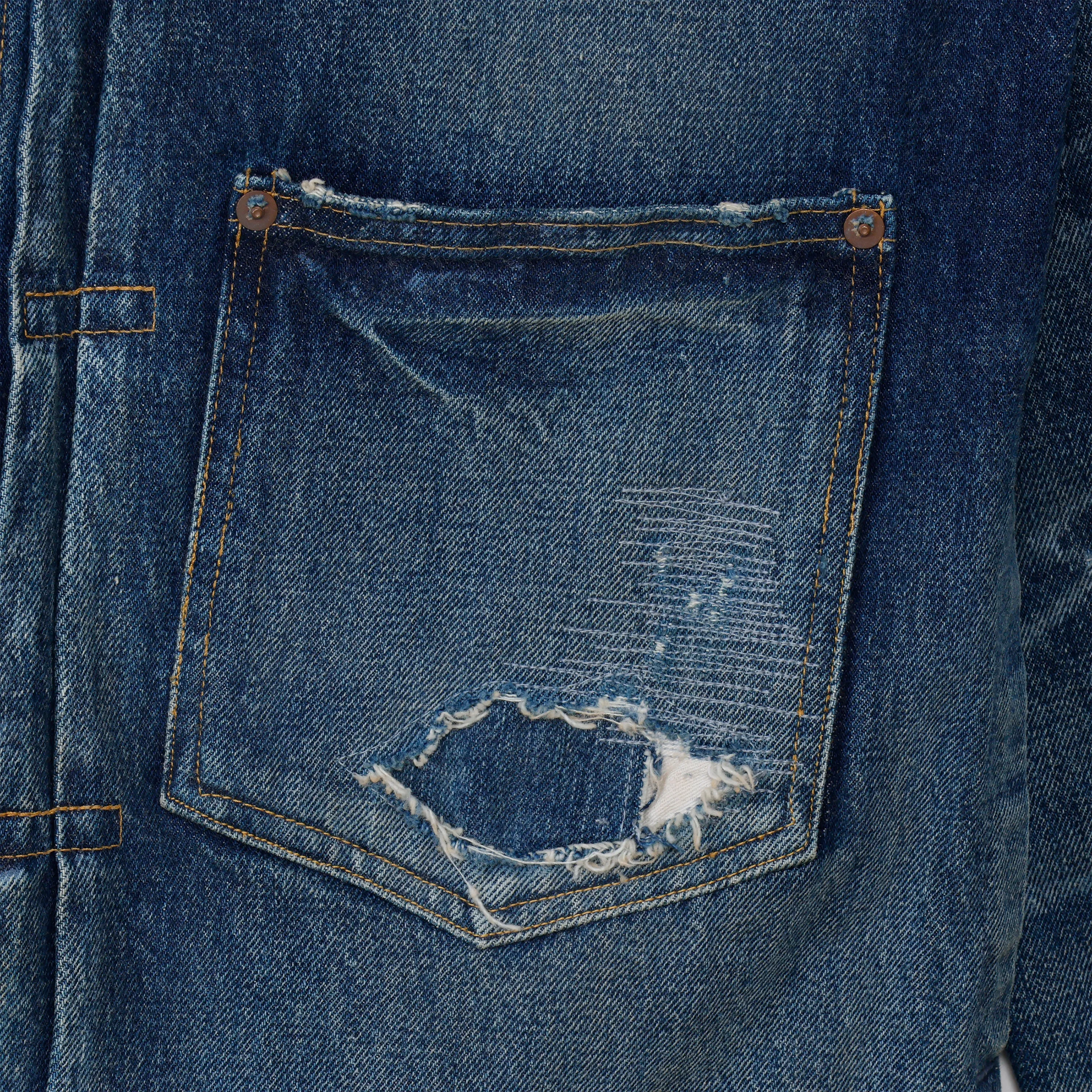 AGING TYPE-I DENIM TRUCKER (DAMAGED AND REPAIRED FINISH)