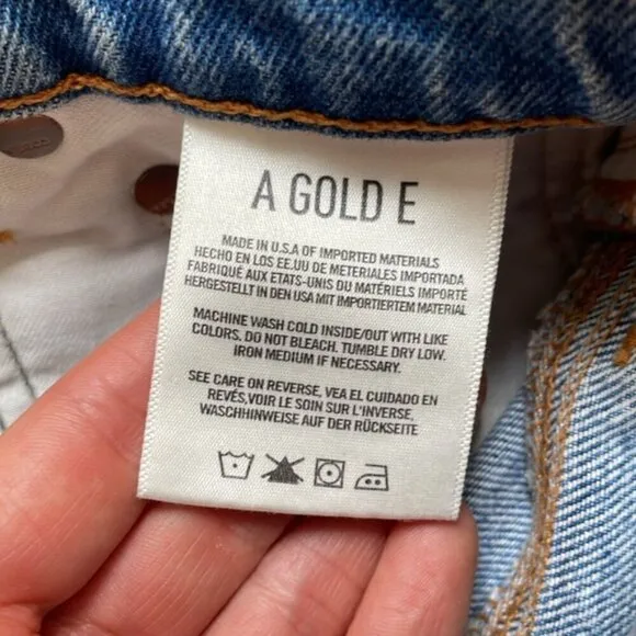 Agolde Quinn High Rise blue Denim Mini Skirt frayed hem buttons pockets sz 24