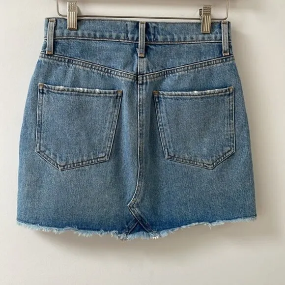 Agolde Quinn High Rise blue Denim Mini Skirt frayed hem buttons pockets sz 24