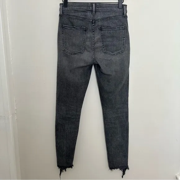 AGOLDE- Sophie High Rise Skinny Jeans Amplify Grey Denim Raw Hem Distressed