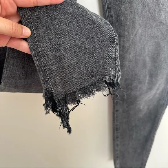 AGOLDE- Sophie High Rise Skinny Jeans Amplify Grey Denim Raw Hem Distressed