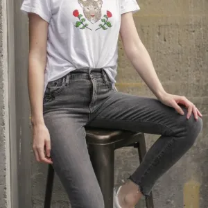 AGOLDE- Sophie High Rise Skinny Jeans Amplify Grey Denim Raw Hem Distressed