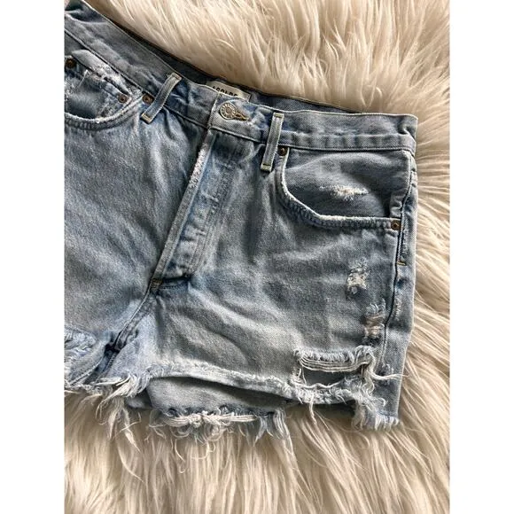Agolde Women's Denim Parker‎ Distressed Cut-Off Shorts Raw Hem Blue Size 29