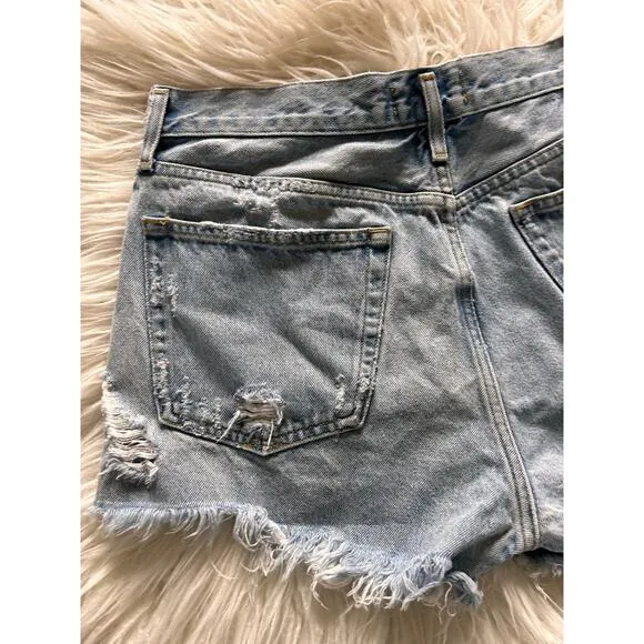 Agolde Women's Denim Parker‎ Distressed Cut-Off Shorts Raw Hem Blue Size 29